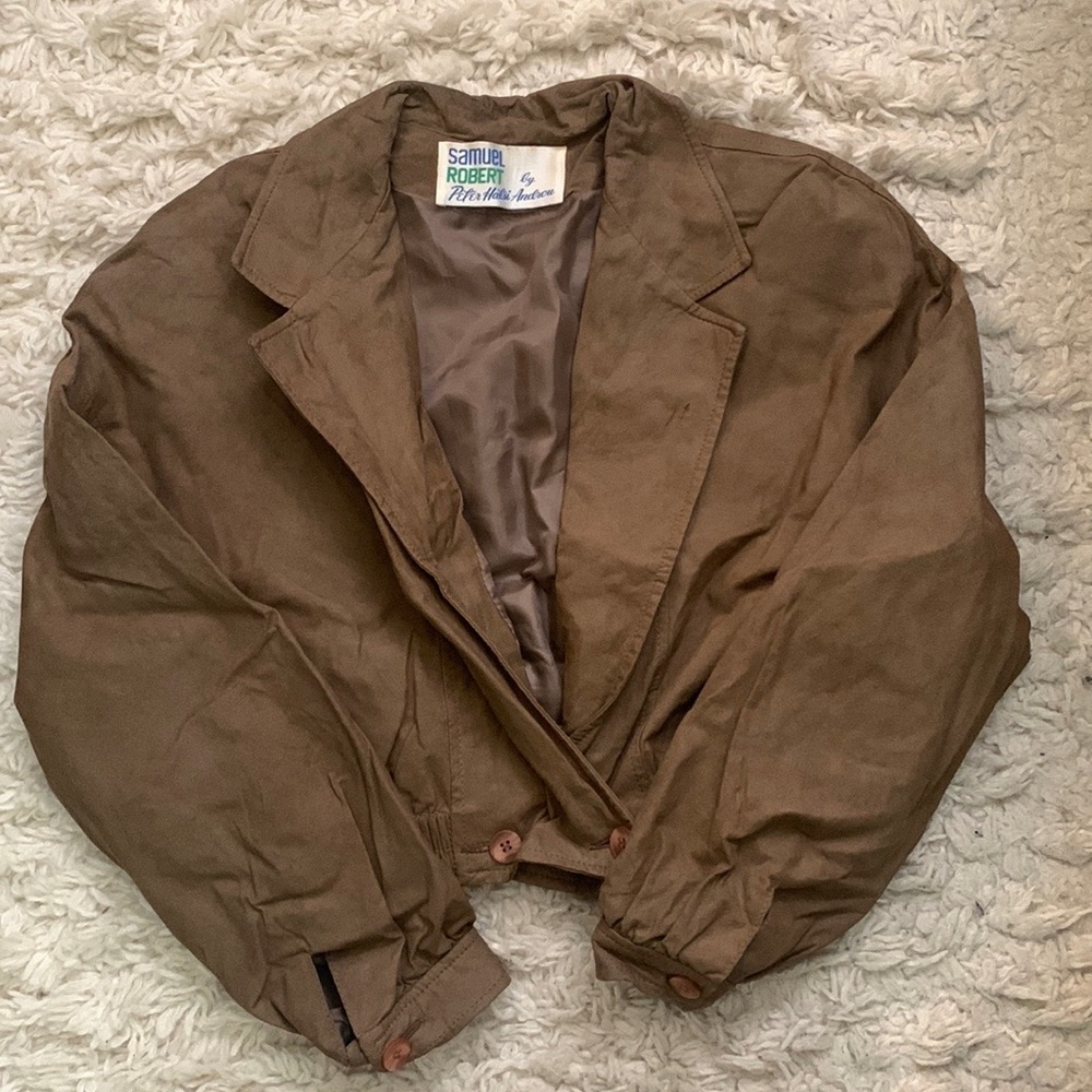 VINTAGE 80s 90s Tan Cropped Leather Jacket